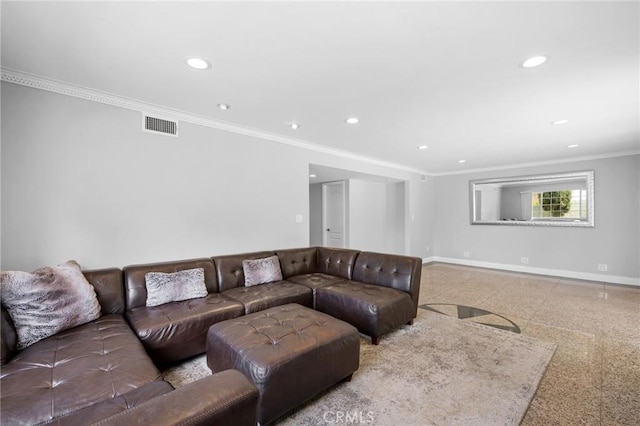 7980 Hollywood Way, Sun Valley, CA 91352 - living area with crown molding, baseboards, visible vents, and recessed lighting