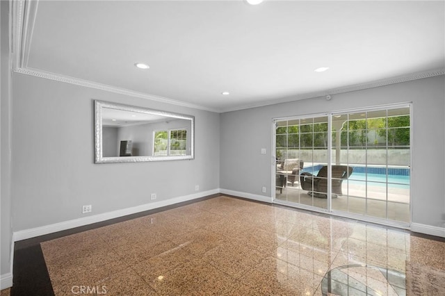 7980 Hollywood Way, Sun Valley, CA 91352 - spare room featuring recessed lighting, crown molding, baseboards, and granite finish floor