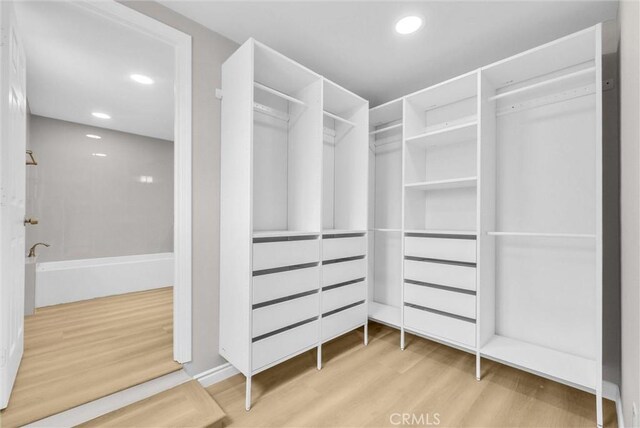 walk in closet featuring wood finished floors