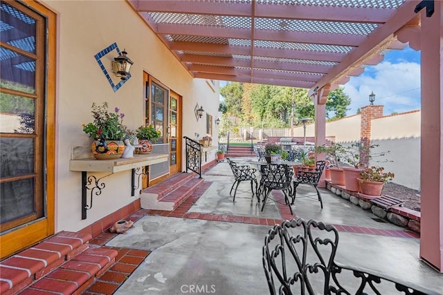 2240 Foothill Blvd, Santa Ana, CA 92705 - view of patio with a pergola, outdoor dining area, and fence
