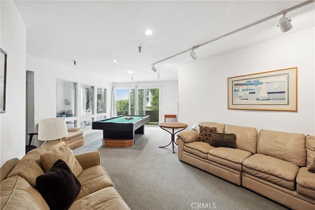 1450 Brett Pl Unit 205, San Pedro, CA 90732 - living area featuring rail lighting, pool table, and carpet flooring