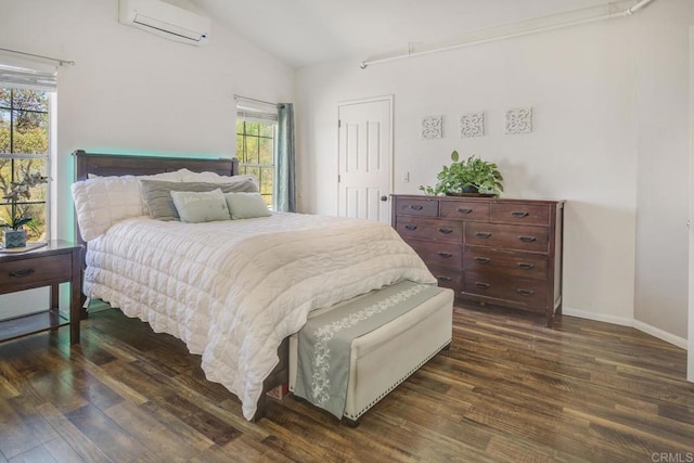 3465 Barrett Vw, Alpine, CA 91901 - bedroom with a wall mounted air conditioner, dark wood-style flooring, and lofted ceiling
