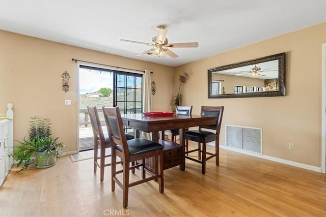 770 Roads End, Lebec, CA 93243 - dining area with baseboards, ceiling fan, visible vents, and wood finished floors