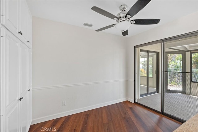 2918 Los Campos Dr, Fallbrook, CA 92028 - unfurnished room with baseboards, dark wood-type flooring, and ceiling fan