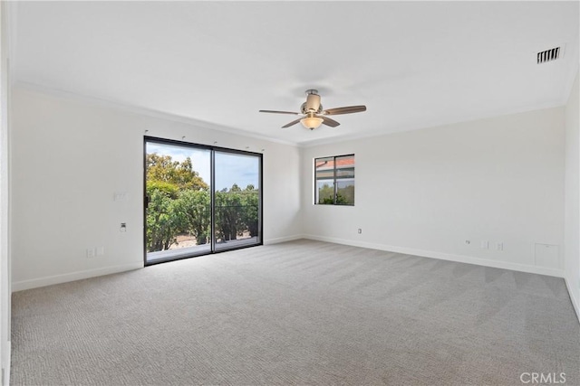 2918 Los Campos Dr, Fallbrook, CA 92028 - carpeted spare room with a ceiling fan, baseboards, and crown molding