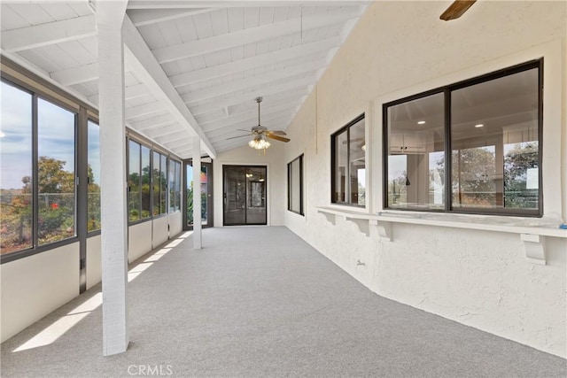 2918 Los Campos Dr, Fallbrook, CA 92028 - unfurnished sunroom with a ceiling fan, carpet flooring, and a textured wall