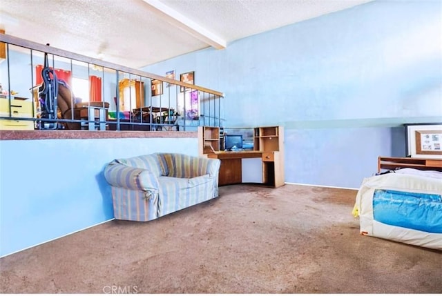 866 W Alondra Blvd, Compton, CA 90220 - bedroom with carpet, a textured ceiling, and beam ceiling