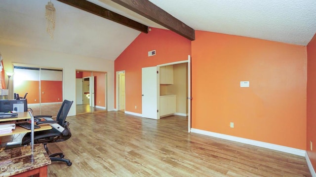 7816 Quartz Ave, Los Angeles, CA 91306 - office with light wood finished floors, beam ceiling, baseboards, and high vaulted ceiling
