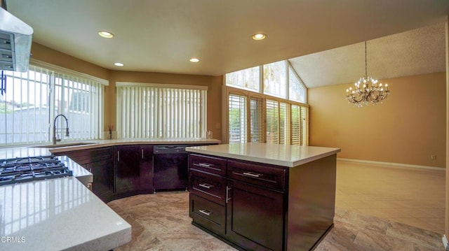 7816 Quartz Ave, Los Angeles, CA 91306 - kitchen with a sink, dishwasher, a chandelier, recessed lighting, and healthy amount of natural light