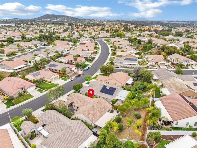 bird's eye view featuring a residential view and a mountain view
