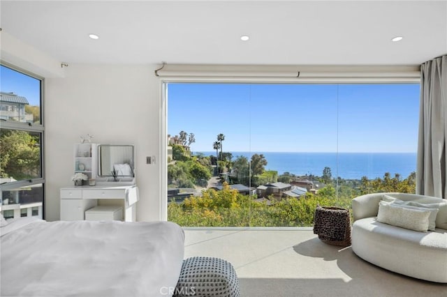 856 Diamond, Laguna Beach, CA 92651 - living area with recessed lighting, a water view, and plenty of natural light