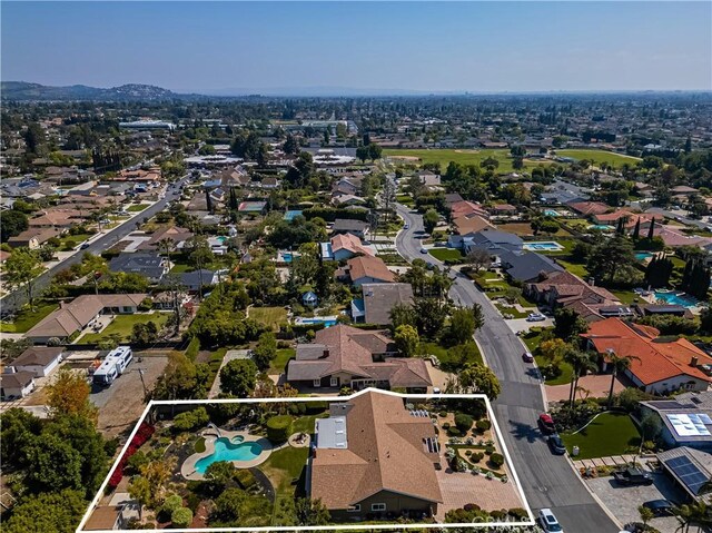 9492 Brynmar Dr, Villa Park, CA 92861 - aerial view of residential area with property parcel outlined and a pool area