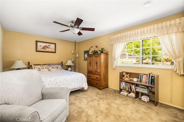 9492 Brynmar Dr, Villa Park, CA 92861 - bedroom featuring wallpapered walls, light carpet, a ceiling fan, and baseboards