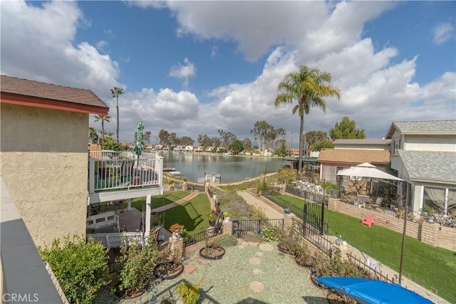 property view of water with fence