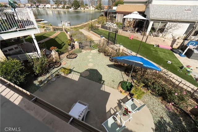 exterior space featuring a water view