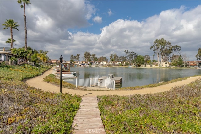 view of dock with a water view