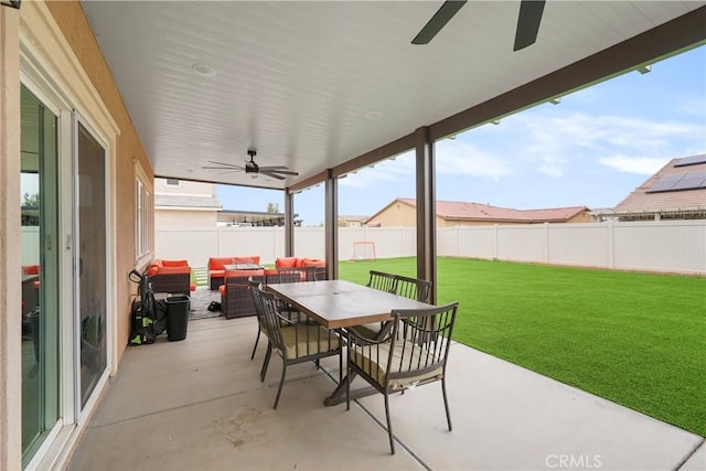 26643 Baneberry Ct, Menifee, CA 92585 - view of patio featuring a ceiling fan, an outdoor living space, and outdoor dining area