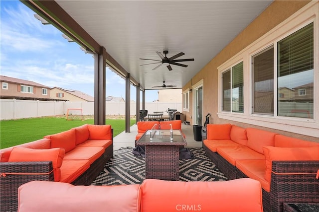 26643 Baneberry Ct, Menifee, CA 92585 - view of patio with an outdoor hangout area and a ceiling fan