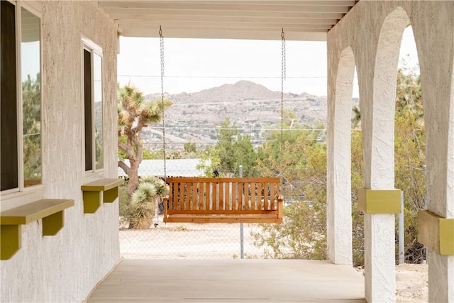 doorway featuring a mountain view