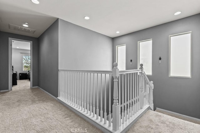 19321 Carranza Ln, Saugus, CA 91350 - hall with recessed lighting, an upstairs landing, visible vents, and carpet