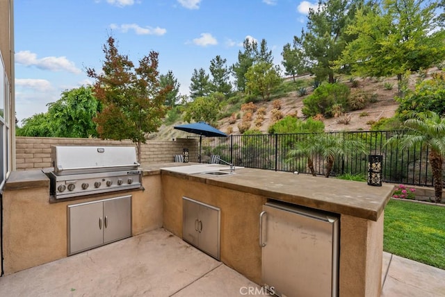 19321 Carranza Ln, Saugus, CA 91350 - view of patio with an outdoor kitchen, grilling area, and fence