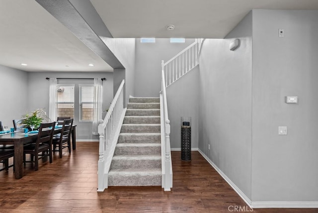19321 Carranza Ln, Saugus, CA 91350 - stairs featuring baseboards, recessed lighting, and wood finished floors