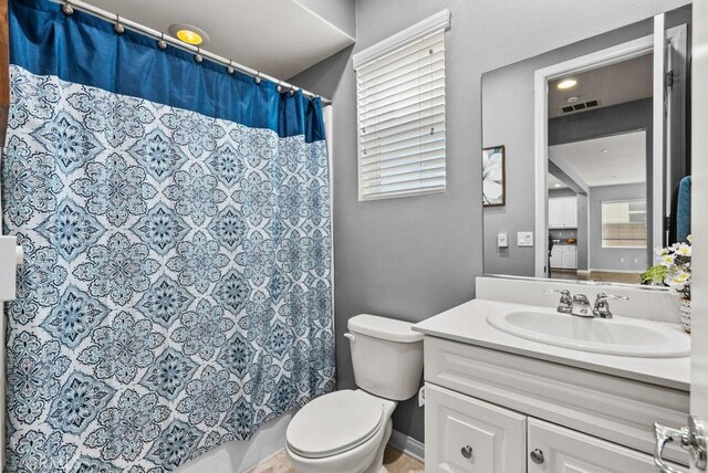 19321 Carranza Ln, Saugus, CA 91350 - full bath with vanity, toilet, a shower with curtain, and visible vents
