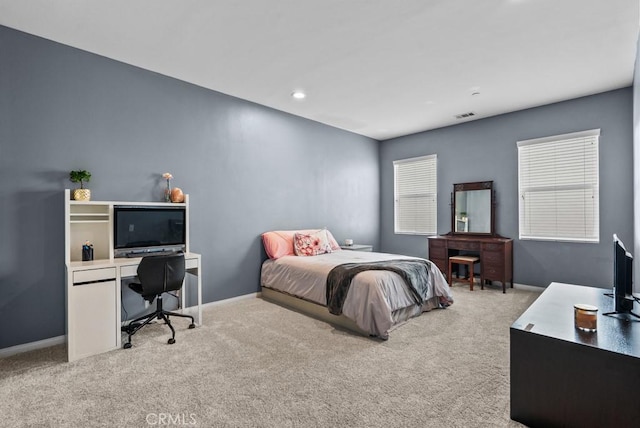 19321 Carranza Ln, Saugus, CA 91350 - bedroom featuring an office area, light carpet, baseboards, and recessed lighting