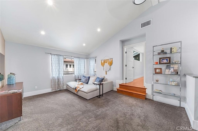 291 Argonne Ave, Long Beach, CA 90803 - living area featuring vaulted ceiling, carpet flooring, and recessed lighting