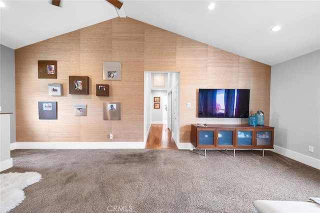 291 Argonne Ave, Long Beach, CA 90803 - living room with lofted ceiling, carpet flooring, and recessed lighting