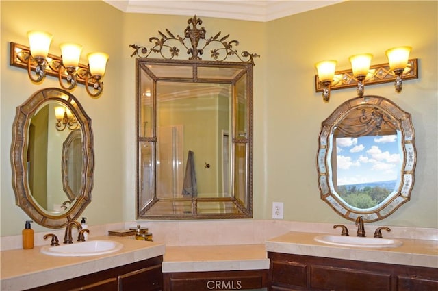 13622 Canyon Crest Rd, Yucaipa, CA 92399 - full bath featuring vanity and ornamental molding