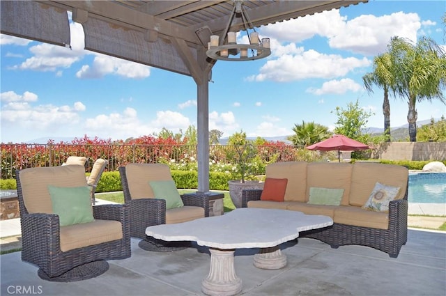 13622 Canyon Crest Rd, Yucaipa, CA 92399 - view of patio with a pergola and outdoor lounge area