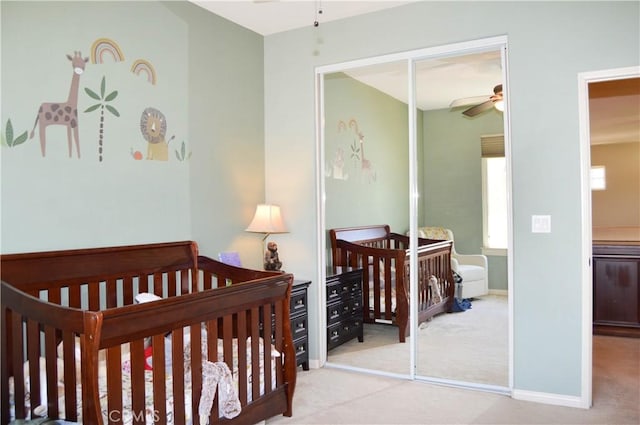 13622 Canyon Crest Rd, Yucaipa, CA 92399 - bedroom featuring carpet, a closet, a crib, and baseboards