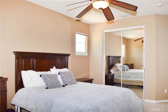 13622 Canyon Crest Rd, Yucaipa, CA 92399 - bedroom with a closet, carpet flooring, ceiling fan, and baseboards