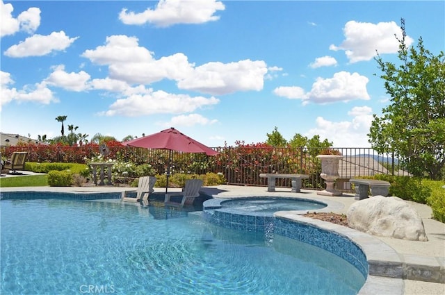 13622 Canyon Crest Rd, Yucaipa, CA 92399 - view of swimming pool with a pool with connected hot tub