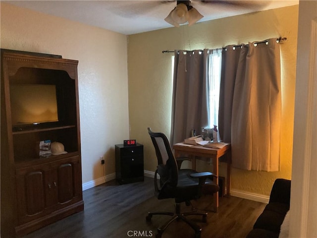 322 N Fillmore Ave, Rialto, CA 92376 - office area featuring dark wood-type flooring, a ceiling fan, and a textured wall