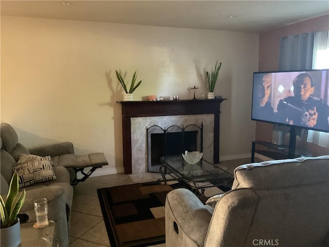 322 N Fillmore Ave, Rialto, CA 92376 - tiled living room featuring a fireplace and baseboards