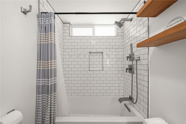 19542 Constellation Ln, Huntington Beach, CA 92646 - bathroom featuring toilet and shower / bathtub combination with curtain
