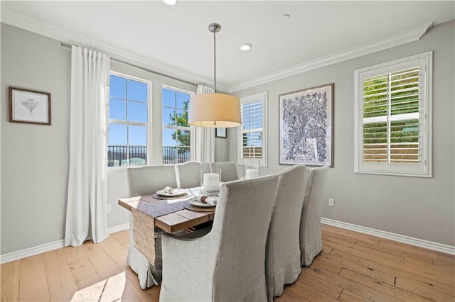 29034 Via Patina, Valencia, CA 91354 - dining space featuring ornamental molding, hardwood / wood-style flooring, and recessed lighting