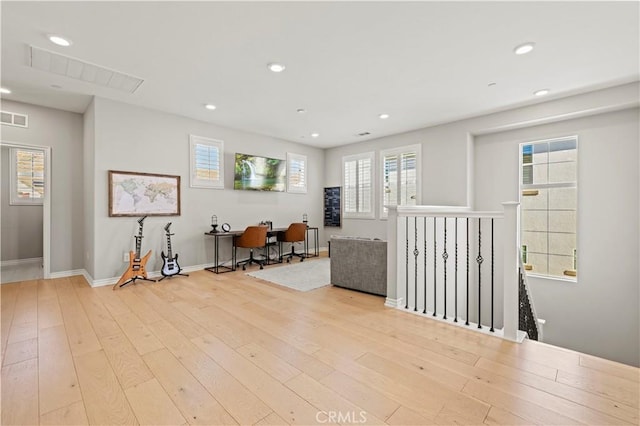 29034 Via Patina, Valencia, CA 91354 - sitting room with wood-type flooring, an upstairs landing, recessed lighting, and a desk