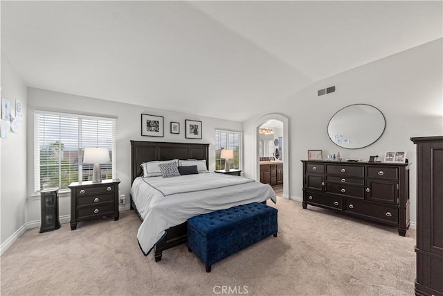 28823 Tonya St, Murrieta, CA 92563 - bedroom featuring multiple windows, light carpet, visible vents, and vaulted ceiling