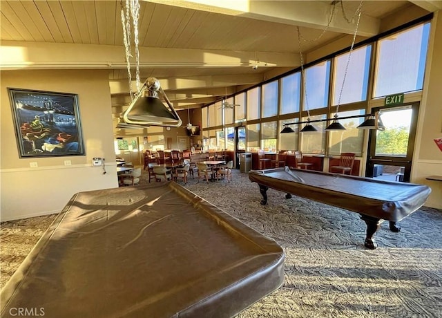 22661 Claude Cir, Lake Forest, CA 92630 - game room featuring carpet flooring, billiards table, and a high ceiling