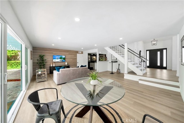 1760 N Yurok St, Orange, CA 92867 - dining room featuring baseboards, recessed lighting, stairway, and light wood-type flooring