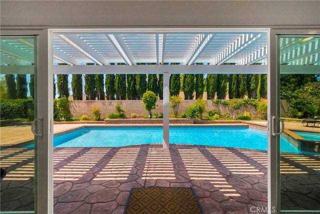 1760 N Yurok St, Orange, CA 92867 - view of pool with a pool with connected hot tub, a patio, a pergola, and fence private yard