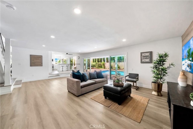 1760 N Yurok St, Orange, CA 92867 - living area with baseboards, light wood-type flooring, and recessed lighting