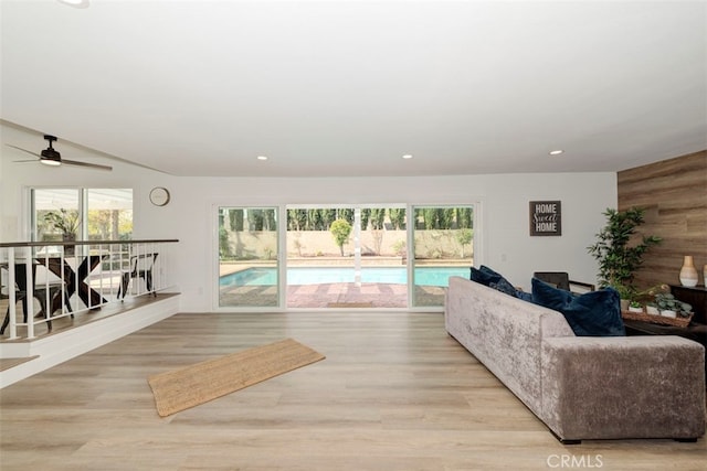 1760 N Yurok St, Orange, CA 92867 - living area with wood finished floors, ceiling fan, and recessed lighting