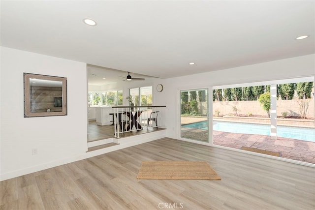 1760 N Yurok St, Orange, CA 92867 - unfurnished living room featuring recessed lighting, wood finished floors, a ceiling fan, and baseboards