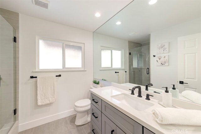 1760 N Yurok St, Orange, CA 92867 - full bathroom with a shower stall, baseboards, recessed lighting, vanity, and toilet