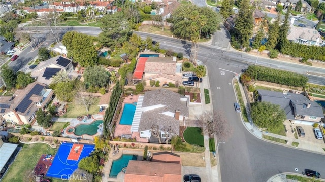1760 N Yurok St, Orange, CA 92867 - aerial view of property's location featuring a pool area and nearby suburban area