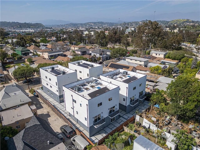 aerial view featuring a residential view and a mountain view
